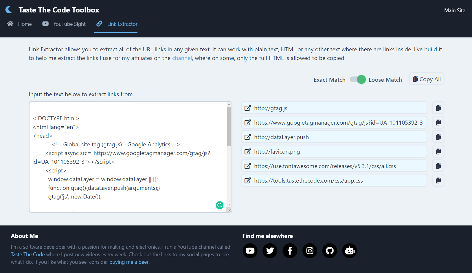 The Link Extractor tool