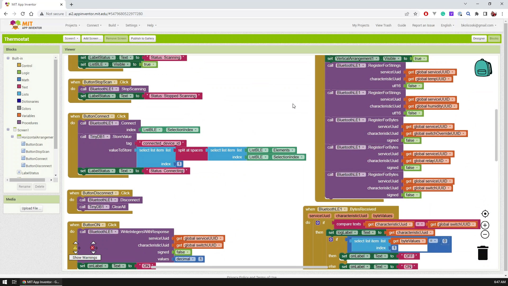 MIT App Inventor code blocks editing