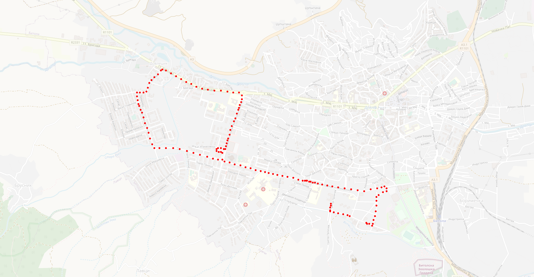 Example of my testing run with the GPS tracker